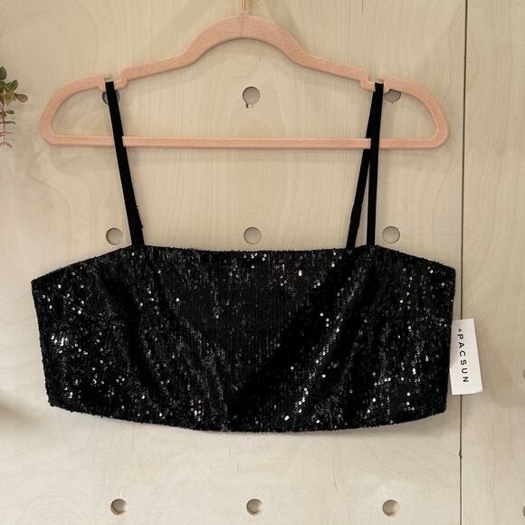 LA Hearts Sequin Sparkle Cropped Cami Top Size L NEW Black Adjustable Straps - Picture 4 of 11